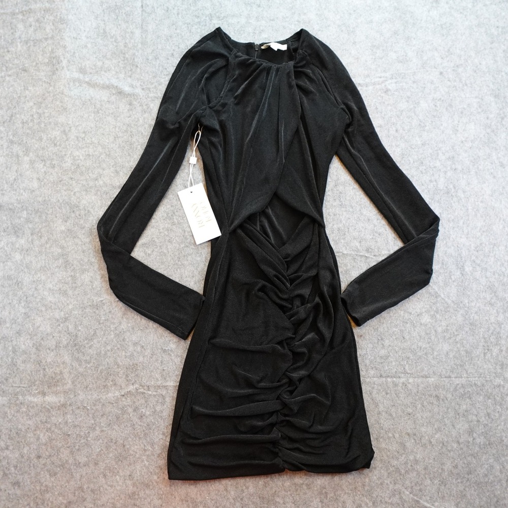 Ronny Kobo‎ Dress Women Extra Small Black Nora Ruched Long Sleeve Bodycon Mini